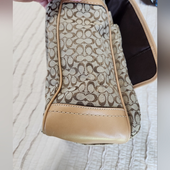 Coach Signature Print Lap Top Messenger Bag, Tan - Picture 9 of 16